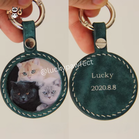 🔑 Leather Keychain Custom Photo Pet Tag