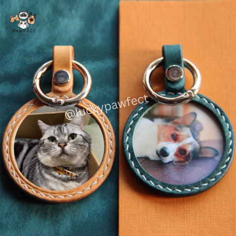 🔑 Leather Keychain Custom Photo Pet Tag