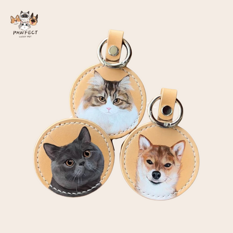 🔑 Leather Keychain Custom Photo Pet Tag